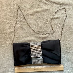 Black satin baguette clutch